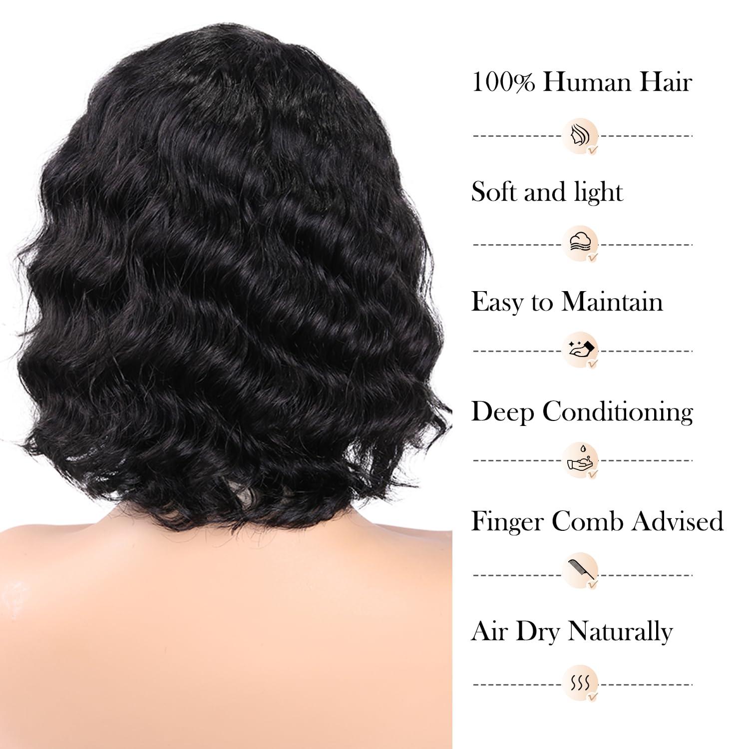 WIGER WIGER Short Curly Lace Frontal Human Hair Wigs for Black Women Black HD Lace Curly Bob Lace Front Hair Transparent Lace Glueless Human Hair Wigs Water Wave Closure Wigs (12 Inches)