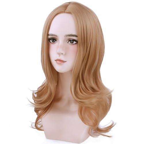 PATTNIUM PATTNIUM Kids Child Brown Wig Long Curly Wavy Ginger Wig for Girls Middle Part Shoulder Length Synthetic Wig with Wig Cap