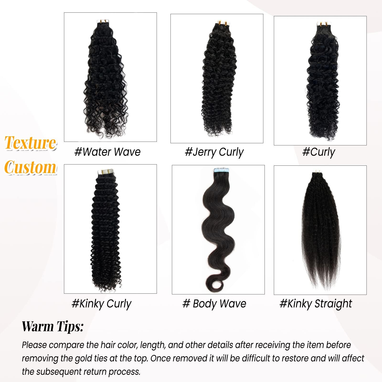 Valiilo Curly Tape ins Human Hair Extensions Water Wave Remy Hair Tape in Extensions Invisible Double Sided Skin Weft 20pieces 50gram Seamless Natural Black Wavy Tape for Hair Extensions 14 Inch