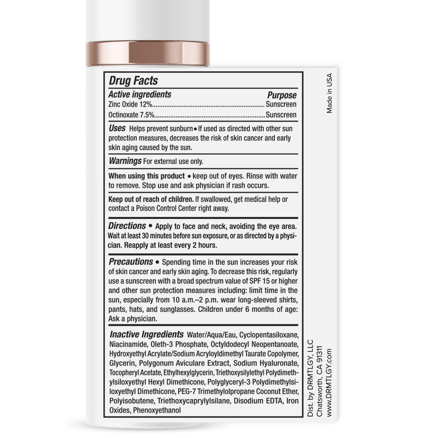 DRMTLGY DRMTLGY Anti-Aging Tinted Moisturizer SPF 46  Sheer Face Sunscreen & Lightweight Makeup with Broad Spectrum UV Protection  Hydrating Skin Care & Face Moisturizer  FSA HSA Eligible (1.7 oz)
