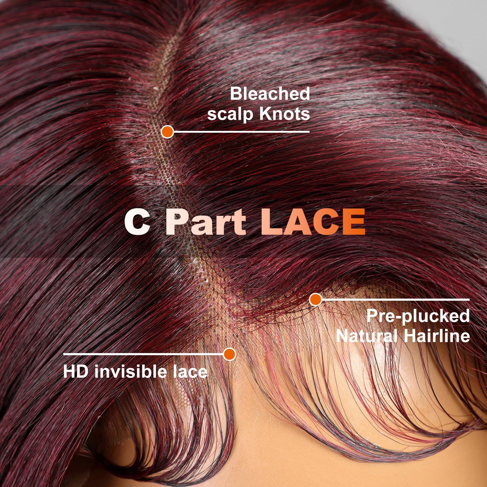 KOME KOME Burgundy Synthetic Lace Front Wig,13X5X1 Shoulder Length Body Wave Pre Plucked Glueless Bob Wigs for Women Daily Use 18IN