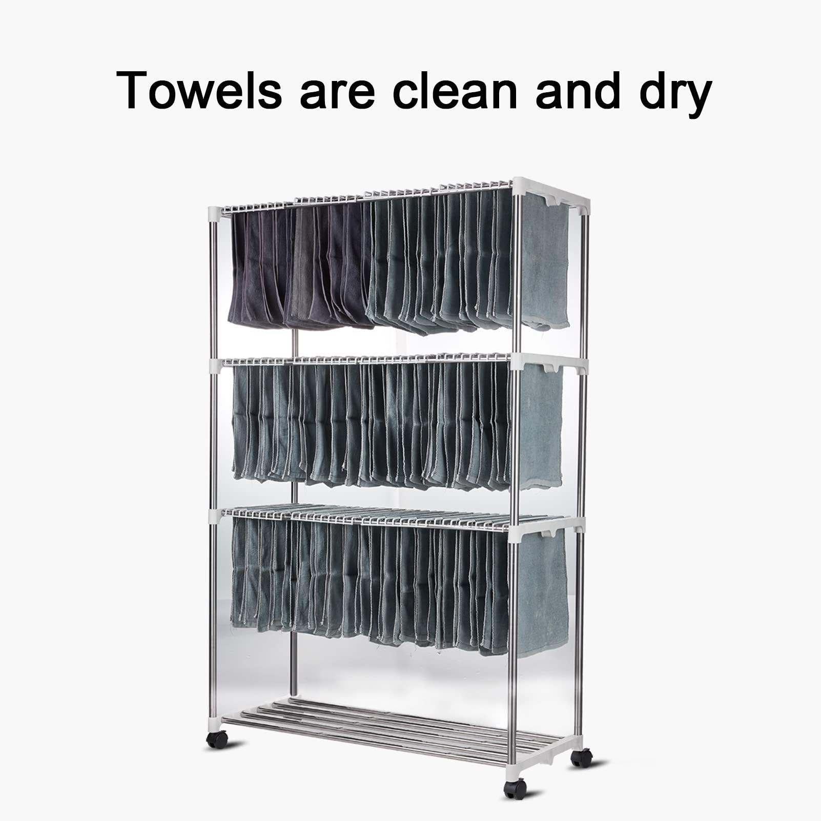 Household Products 3-Layer Stainless Steel Towel Rack, Commercial Floor-Standing Towel Drying Rack Rolling Trolley, Car wash Beauty Salon Barber and Hair Salon Dedicated Floor Drying Rack Multi-bar Rack