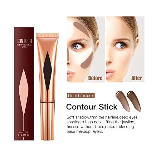 Spdoo Concealer Stick,Contour Stick Makeup Liquid Highlight and Contour Wand,Cream Contour Stick with Soft Cushion Applicator,Foundation Highlight Makeup Bronzer Stick for Face