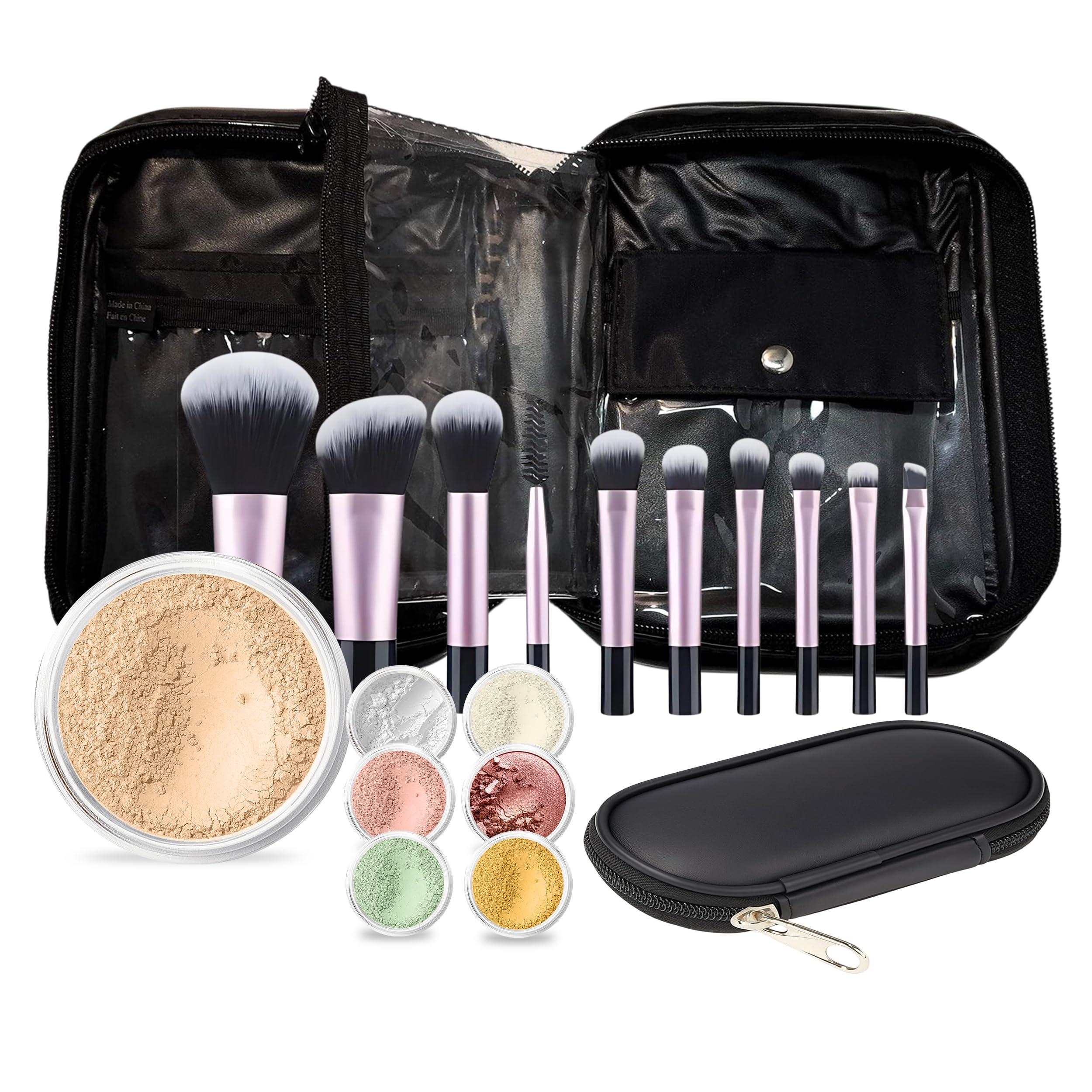Sweet Face Minerals 15 pc STARTER KIT w/BRUSHES & CASE (FAIR 2) Mineral Makeup Foundation Blush Bronzer Illuminating Veil Set Bare Skin Matte Powder