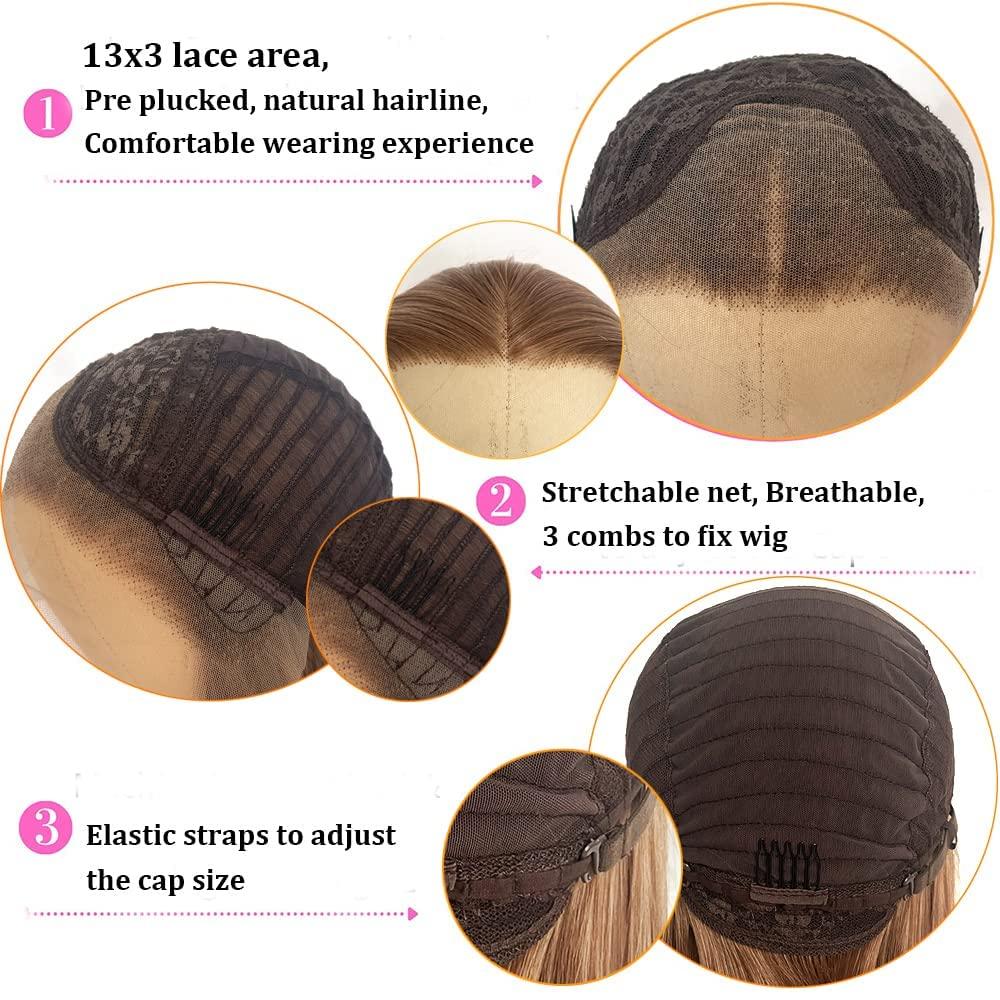 Yinuozhogntian Yinuozhogntian 24\" Brown Blonde Ombre Natural Color Wig Long Wave Hear Resistant Hair Synthetic Lace Front Wigs for Women Party Cosplay Festival Holidays Natural Hairline Wigs Drag Queen