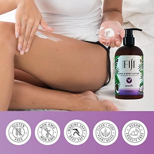 Organic Fiji Coco Fiji Face & Body Lotion Infused With Coconut Oil | Lotion for Dry Skin | Moisturizer Face Cream & Massage Lotion for Women & Men | Lavender 12 oz, Pack of 3