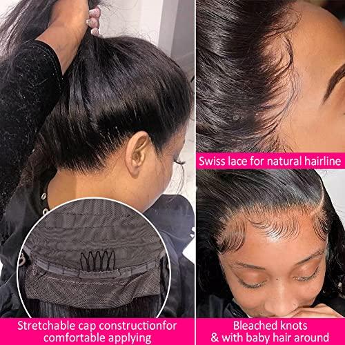 Subella Subella 13x4 Lace Front Wigs Human Hair Pre Plucked with Baby Hair Bleached Knots 10A 180% Density Brazilian Straight Lace Front Human Hair Wigs for Black Women (16inch)