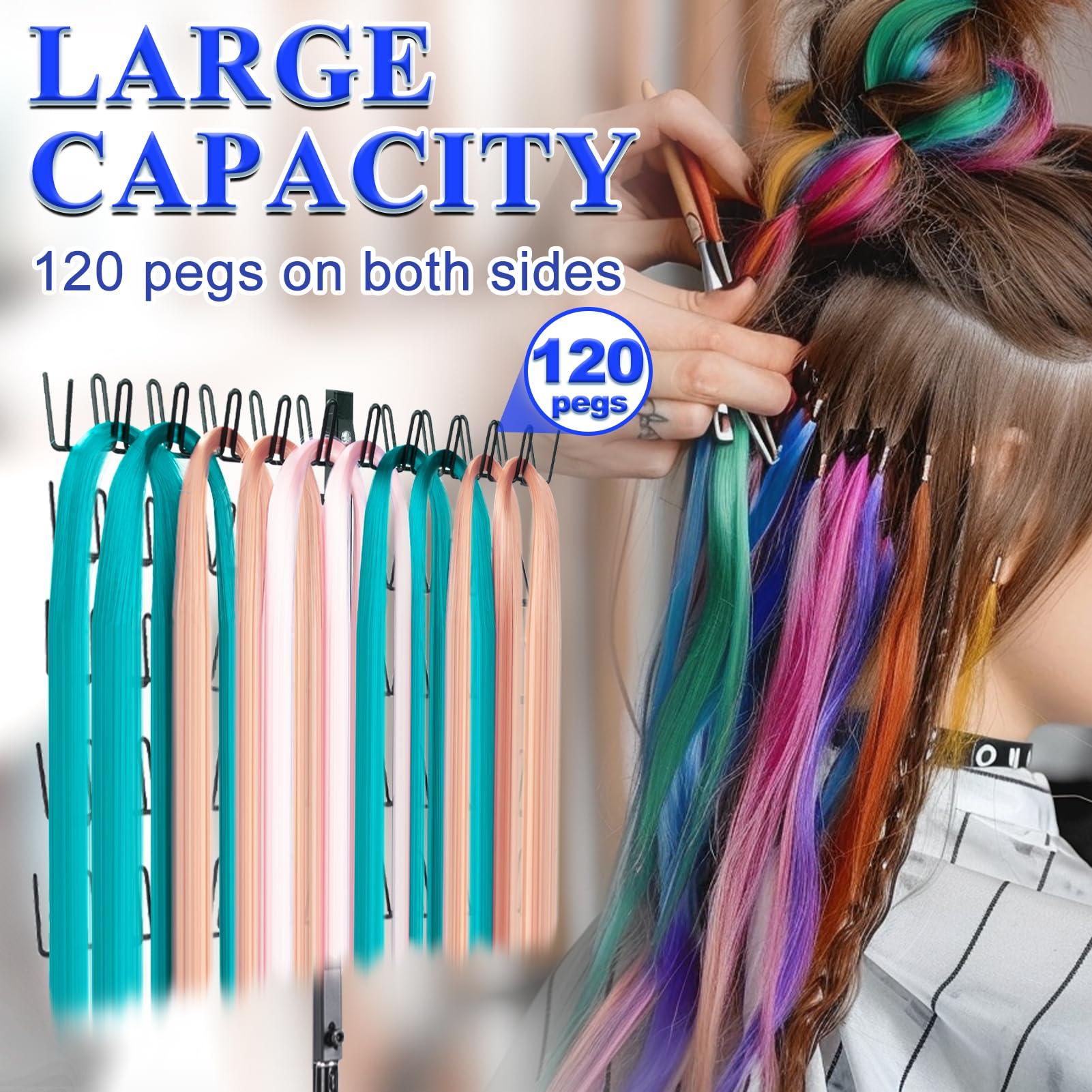 MIVERYEA Braiding Hair Rack Standing with 120 Pegs, Height Adjustable 2-Side Hair Divider for Braiding Hair Separator Stand Metal (Black)