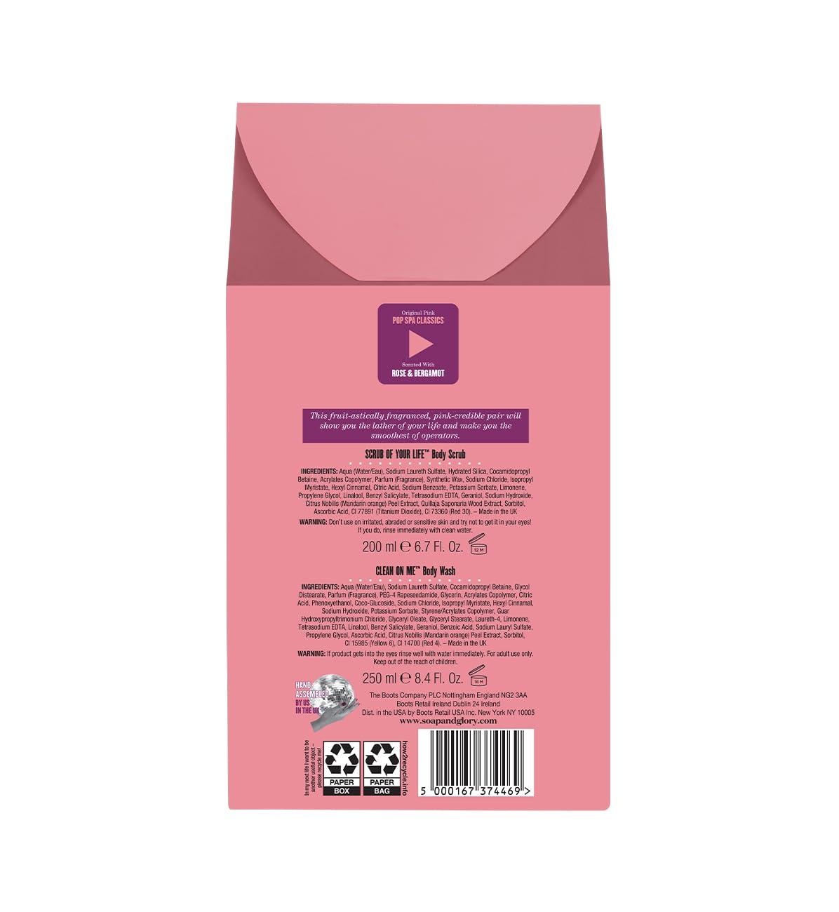 Soap & Glory Soap & Glory Pinkly A Classic Gift Set - Clean On Me Hydrating Shower Soap & Scrub of Your Life Exfoliating Body Scrub - Rose & Bergamot Gift Set (2 Count)