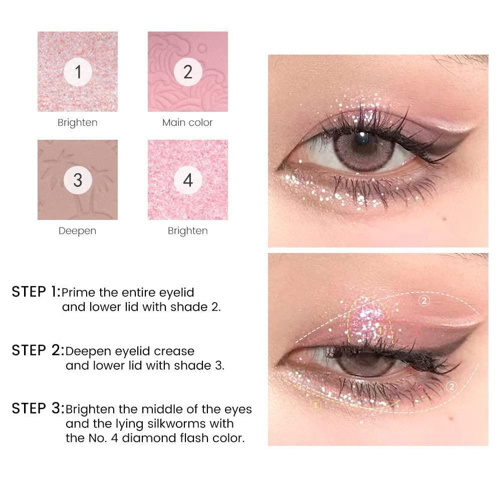AMY\'S DIARY Pink Mini Eyeshadow Palette Glitter Eye shadow Makeup 4 Colors ,Warm Brown Pink Eyeshadow Shiny Sparkle Shimmer Glitter Eyeshadow Waterproof Pallete,sliver Glitter Eye Eyeshadow Make Up (02)