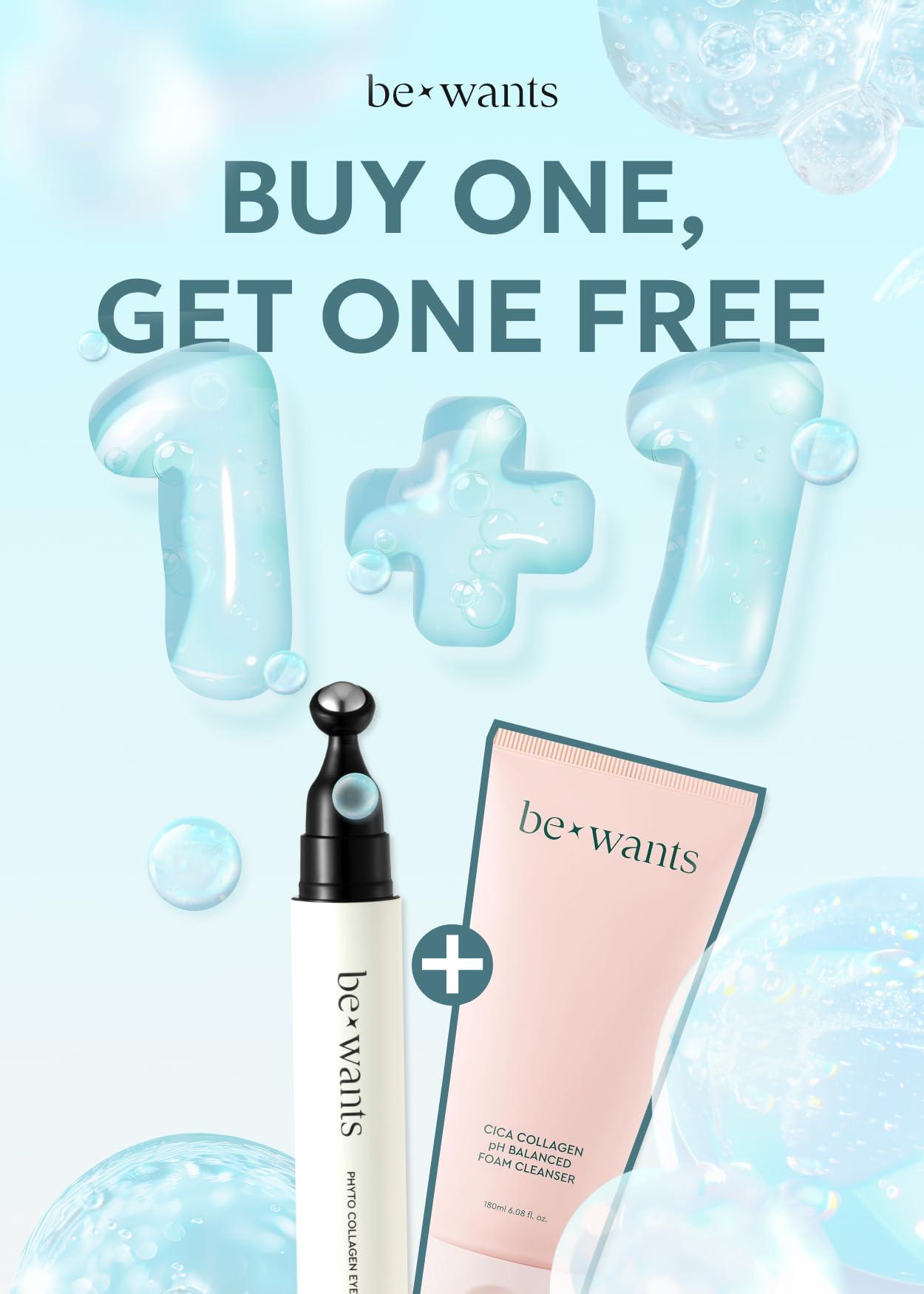 BE+WANTS Bewants Phyto Collagen Roll-On Eye Serum Stick with 61% bamboo water, 10% phytocollagen, refreshing under eye roll-on massage 2 pack, Ideal for Valentine\'s Day Gift