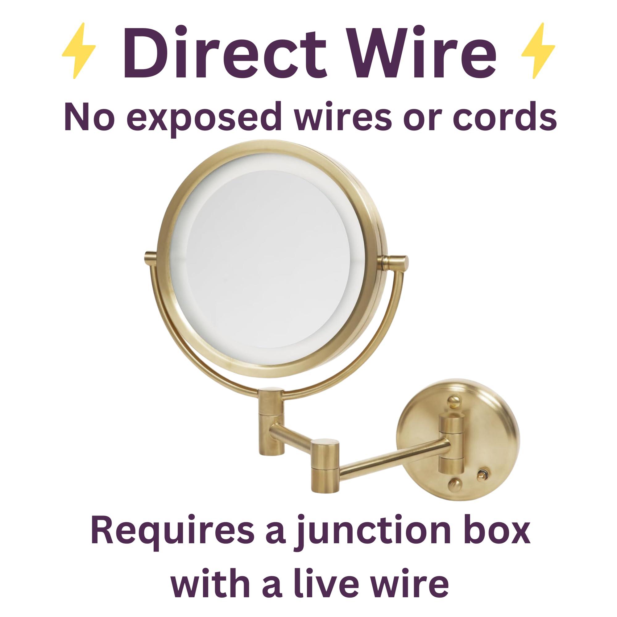 JERDON JERDON Wall-Mounted Makeup Mirror with Lights - Direct-Wired Lighted Makeup Mirror with 8X Magnification & Gold Finish - Model HL88BGLD