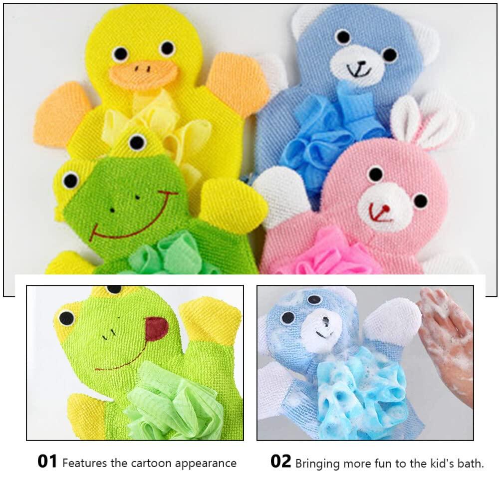 Abaodam Abaodam Kids Bath Glove 4pcs Bath Mitt Washcloths Gloves Cute Animal Toddler Bath Mitt Wash Deep Scrubbing Dead Skin Easy to Lather for Boys Girls Sponge Glove for Kids