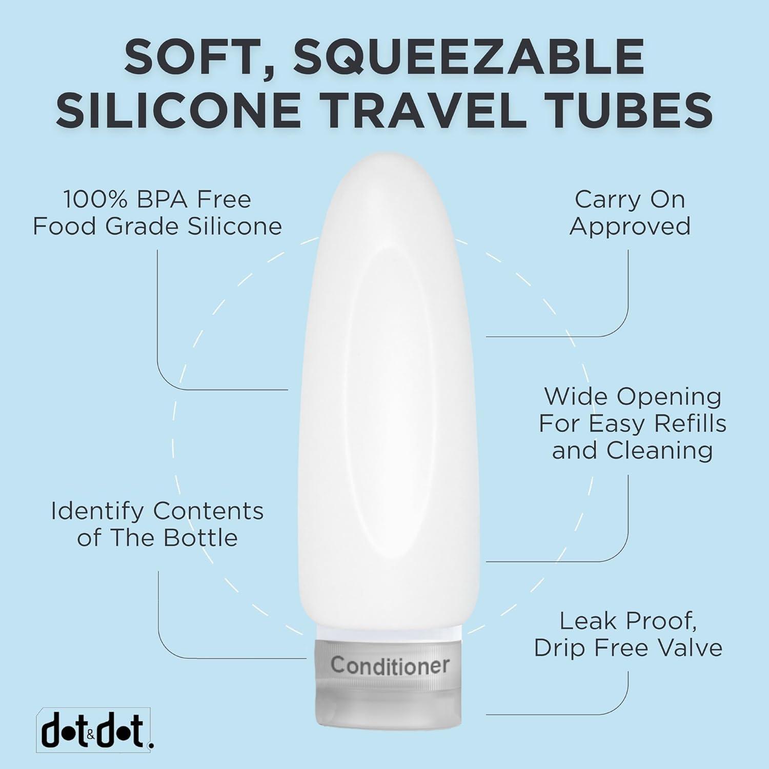 Dot&Dot Dot&Dot Leak Proof Travel Bottles for Toiletries - TSA Approved Travel Shampoo Bottles - 3oz Travel Shampoo and Conditioner Bottles - Travel Size Toiletries - 3 oz Silicone Travel Bottles with Labels