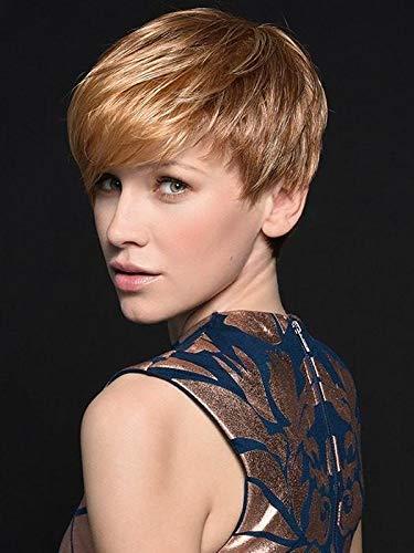 Ellen Wille & Maxwigs Point Wig Color Sand Multi Rooted - Ellen Wille Wigs 4.5" Short Asymmetrical Cut Cropped Synthetic Monofilament Crowne Average Cap Sharp Bangs Natural Hairline Peluca Bundle MaxWigs Hairloss Booklet