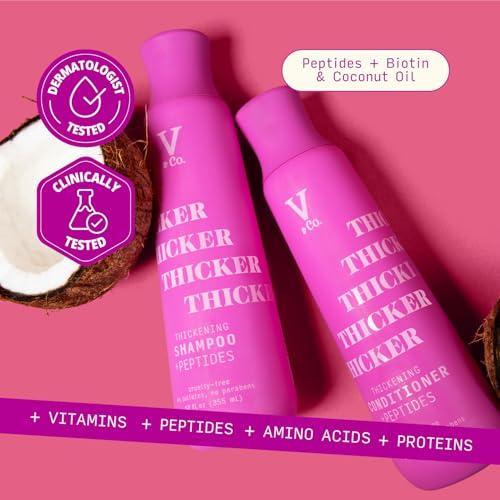 V&CO V&Co. Beauty Thickening Hair Shampoo & Conditioner Set (12 Oz. Each) with Peptide Technology, Biotin and Coconut Oil, Sulfate Free Shampoo & All Natural Conditioner for Thickening Hair, Builds Density