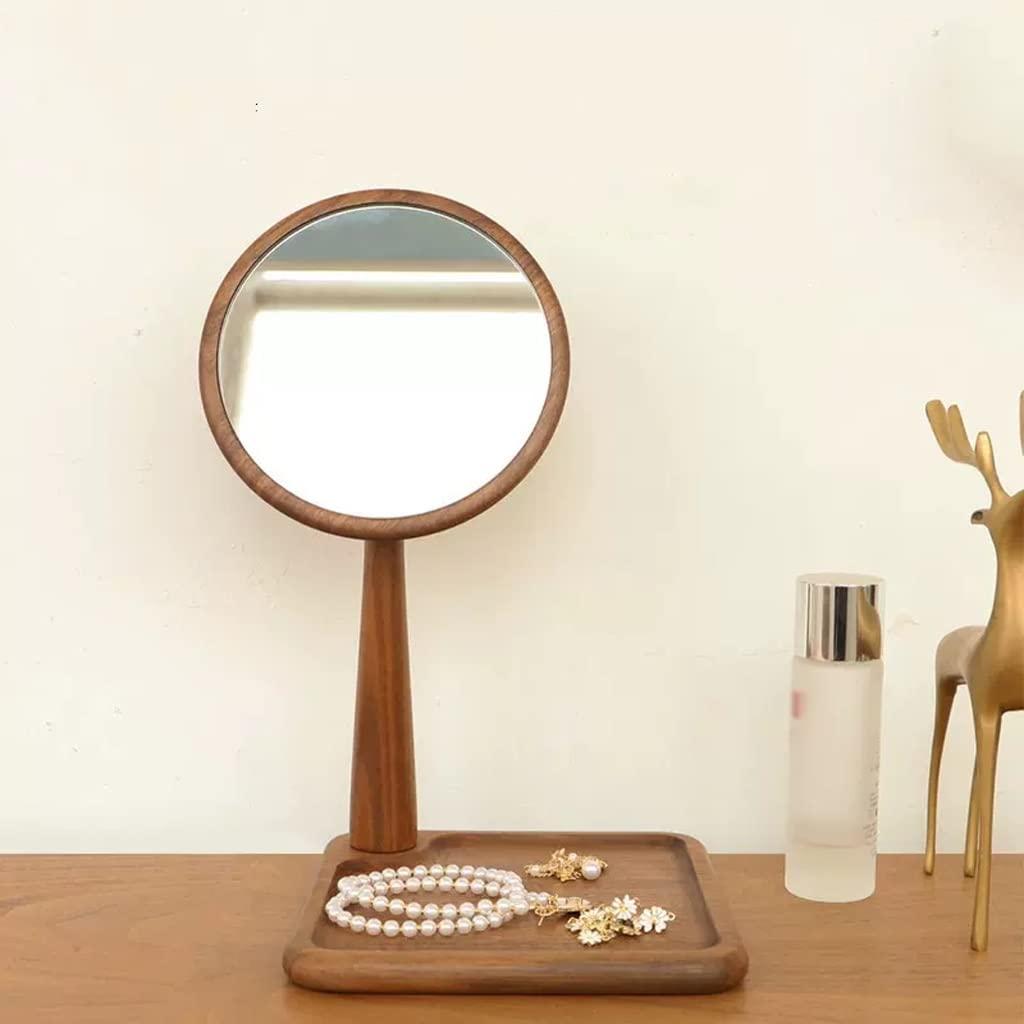 DIPSTICK DIPSTICK Vanity Mirror Desktop Makeup Mirror with Tray Solid Wood Simple Creative Bedroom Round Rotating Dressing Mirror Mirror Makeup