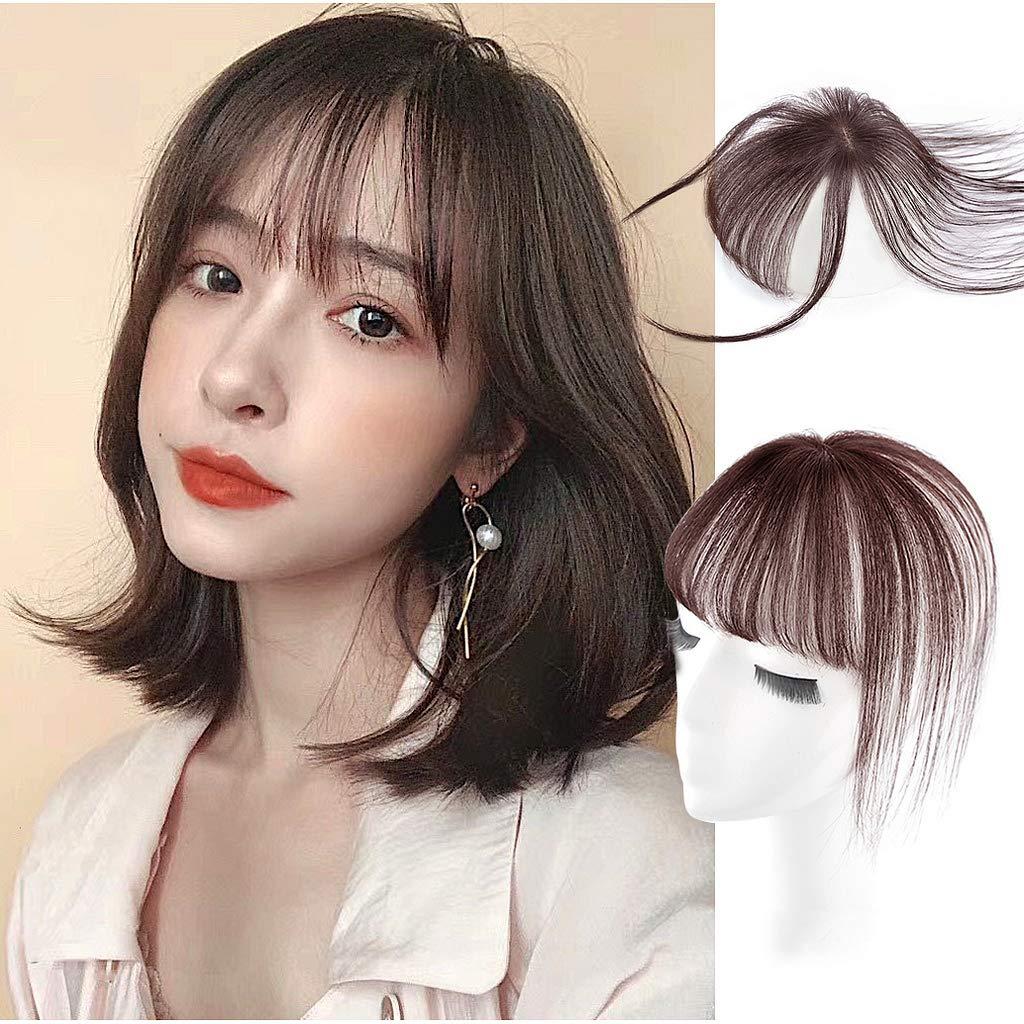 Drasawee Drasawee Clip in Bangs Hair Extensions Human Hair Bangs Clip in Fringe Bangs Handmade Air Bangs with Temple for Women One-piece Hairpiece (Dark Brown)