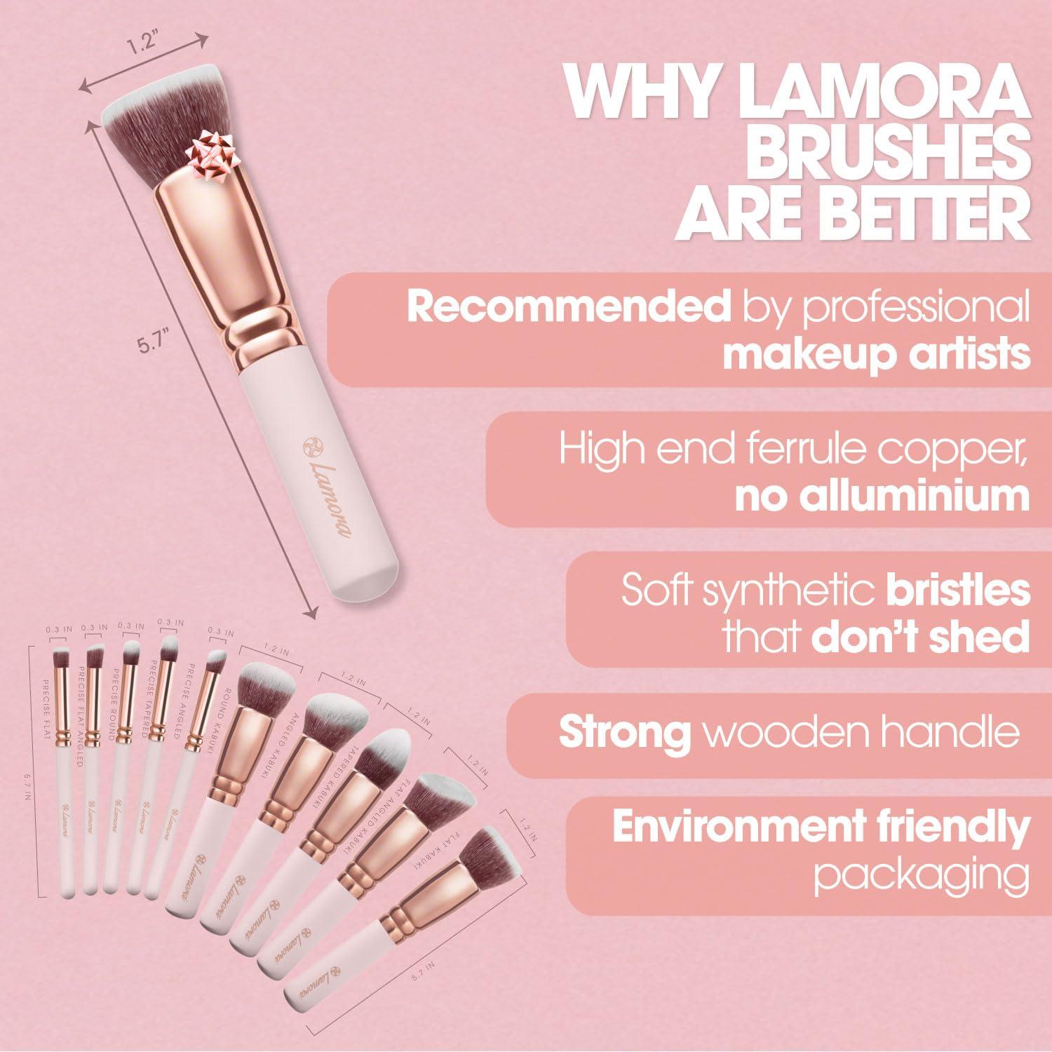 Lamora Kabuki Foundation Brush (Rose) with Kabuki Makeup Brush Set