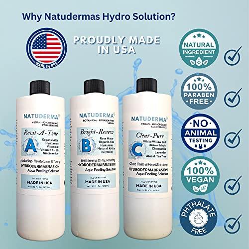 NATUDERMA Hydrodermabrasion Solution, Aqua Peeling Serum, Solution for Wet Microdermabrasion, 3 bottles of 16 oz each, Natuderma Hydro Serum. MADE IN USA