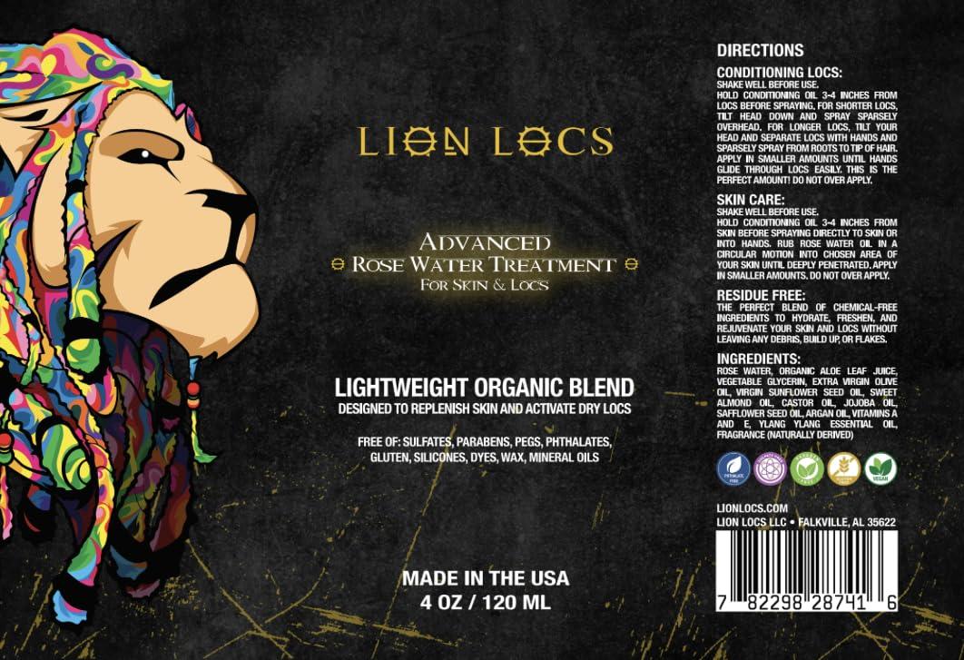Beard Gains Lion Locs Rosewater Spray for Dreads and Locs - Organic Vegan Conditioner with Aloe, Oils, Vitamins, and Glycerin