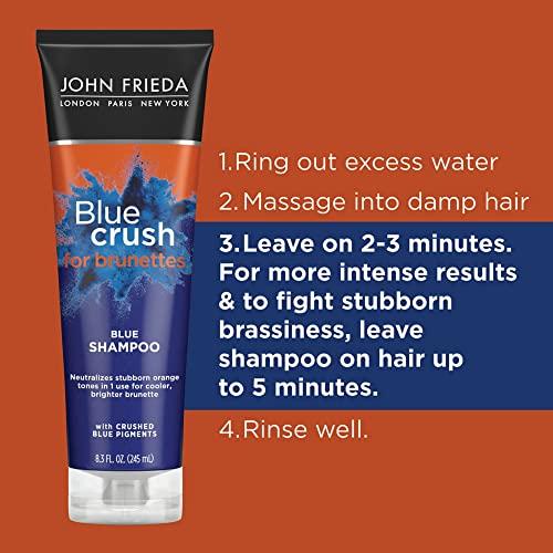 John Frieda John Frieda Blue Crush Conditioner, Toning Shampoo for Brunette Hair, Nourishes Color-Treated and Natural Hair, Blue Pigments for Vibrant, Cool-Toned Brunette Hair by Reducing Orange Tones, 8.3 Oz
