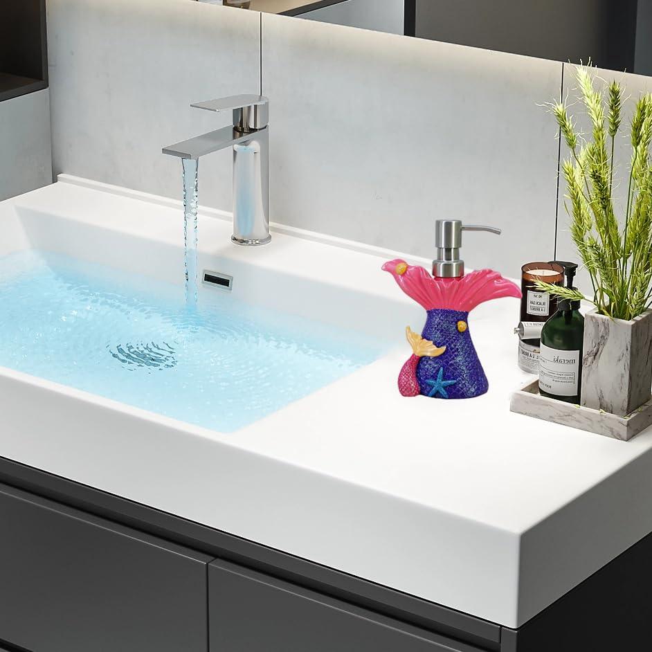 YHHRESINKING Mermaid soap Dispenser for Bathroom Kitchen, Resin Lotion Dispenser, Liquid Hand soap Dispenser with Pump Bottle for Kitchen Sink and Bathroom Lavatory, Home Decor Organizer (Purple)