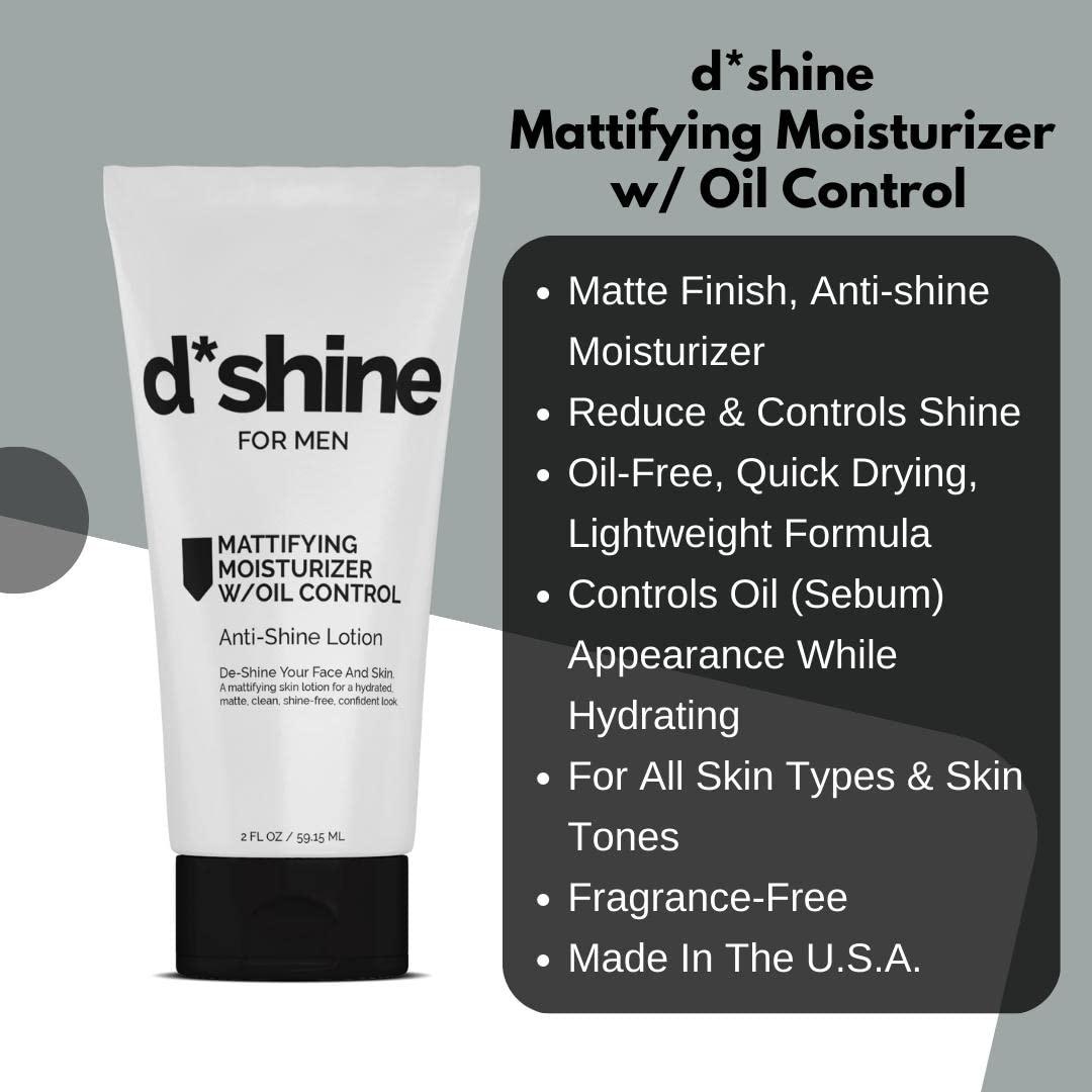 d*shine Mattifying Moisturizer For Men with Oil Control - Matte Finish Anti-shine Lotion - Oil Free Mattifying Face Moisturizer - 8 Hr Mattifying Moisturizer - Light, Quick Absorb, Non-Greasy Facial Lotion