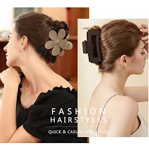 TOCESS TOCESS Hair Claw Clips for Women – Large Rectangle Hair Claw Clips for Thin & Thick Hair Big Neutral Flower Claw Clip for Curly & Fine Hair Matte Nonslip Strong Hold Jumbo Claws Jaw Clips Set (8 Pcs)