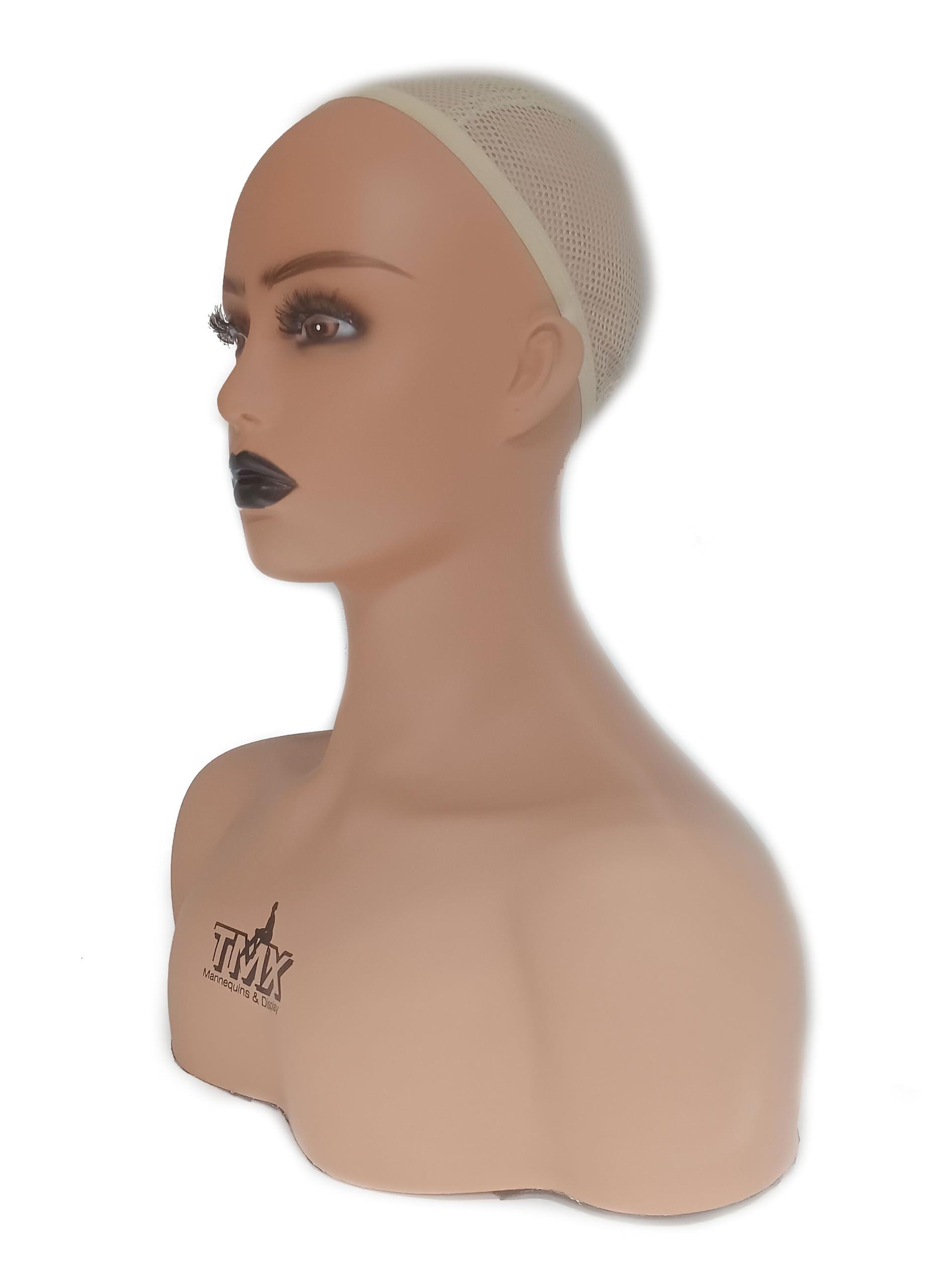 TMX MANNEQUINS & DISPLAY TMX MANNEQUINS & DISPLAY Realistic Female Mannequin Head with Shoulder Display for Wigs/Makeup/Beauty Accessories (Black Lips/PVC)