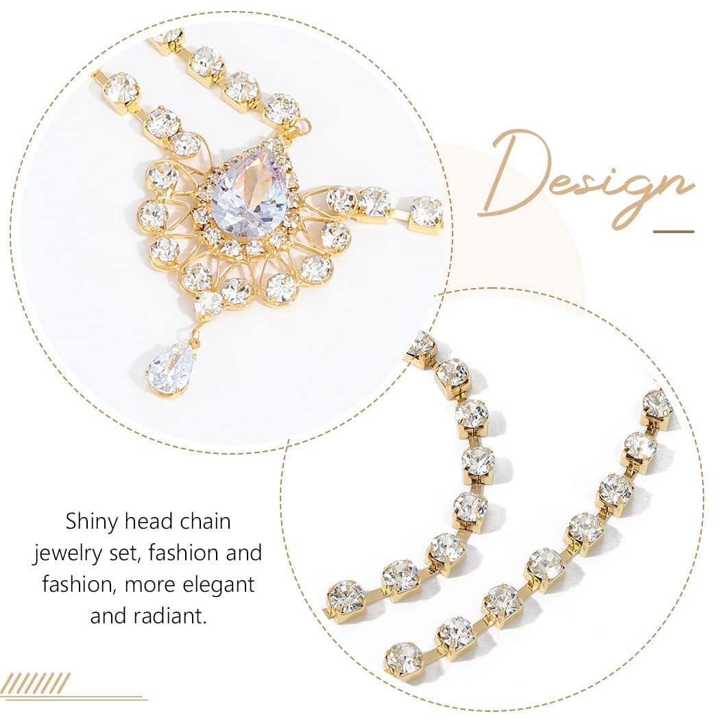 Catery Catery Head Chain Jewelry Crystal Hair Chains Boho Headpiece Pendant Head Chain Hair Jewelry Hair Accessories for Women and Girls (Gold)