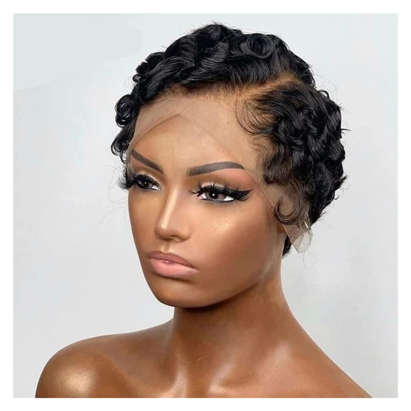 WYNSJDBB WYNSJDBB wigs Short Curly Lace Front Wigs Human Hair,Short Curly Human Hair Wig For Women Bob Curly Black Wig Wig for Daily Party natural