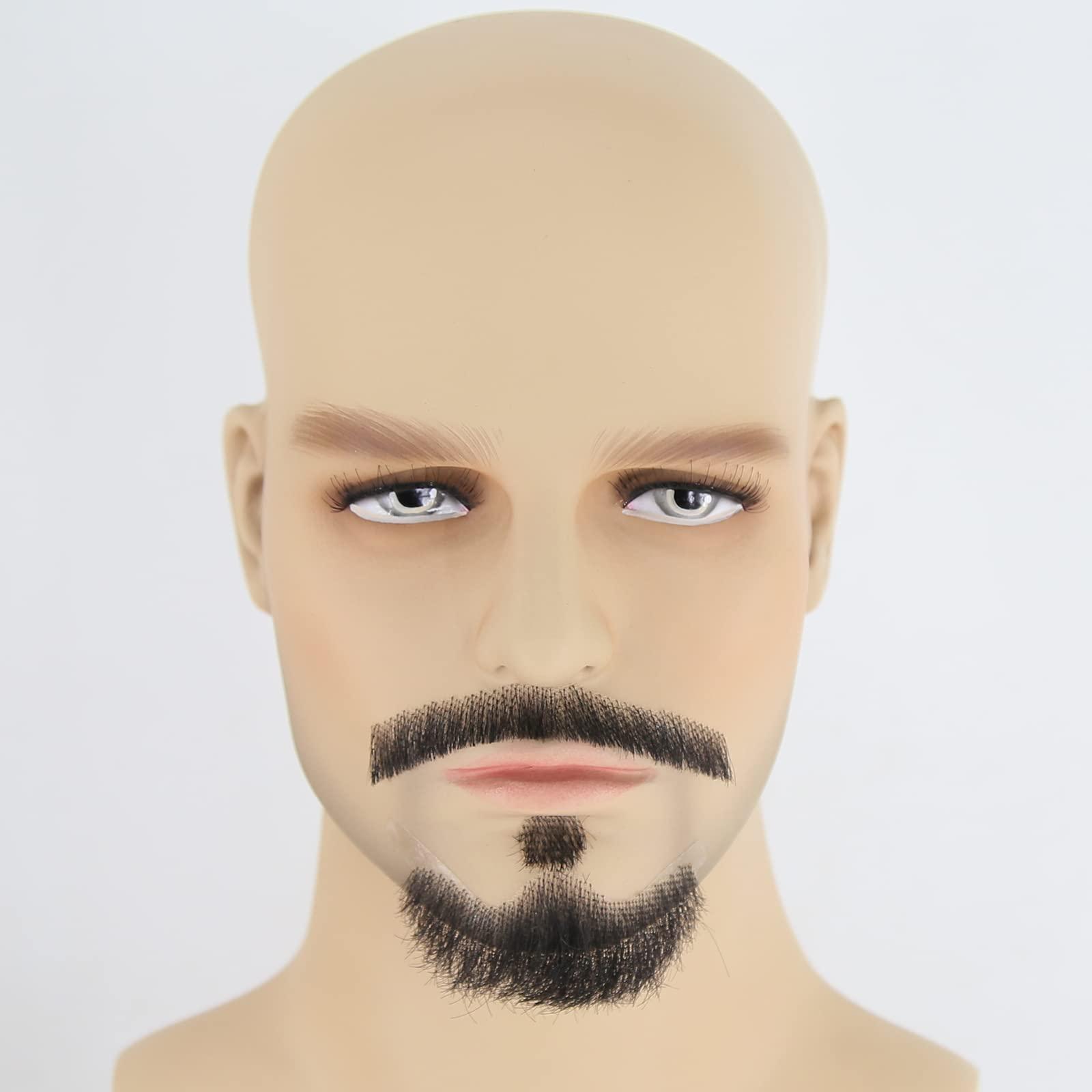 zigzag hair zigzag hair Face Beard Extension Human Hair Mustache Black Costume Fake Beard for Adults Men Realistic Makeup Lace Invisible False Beards (Black, Beard 4)