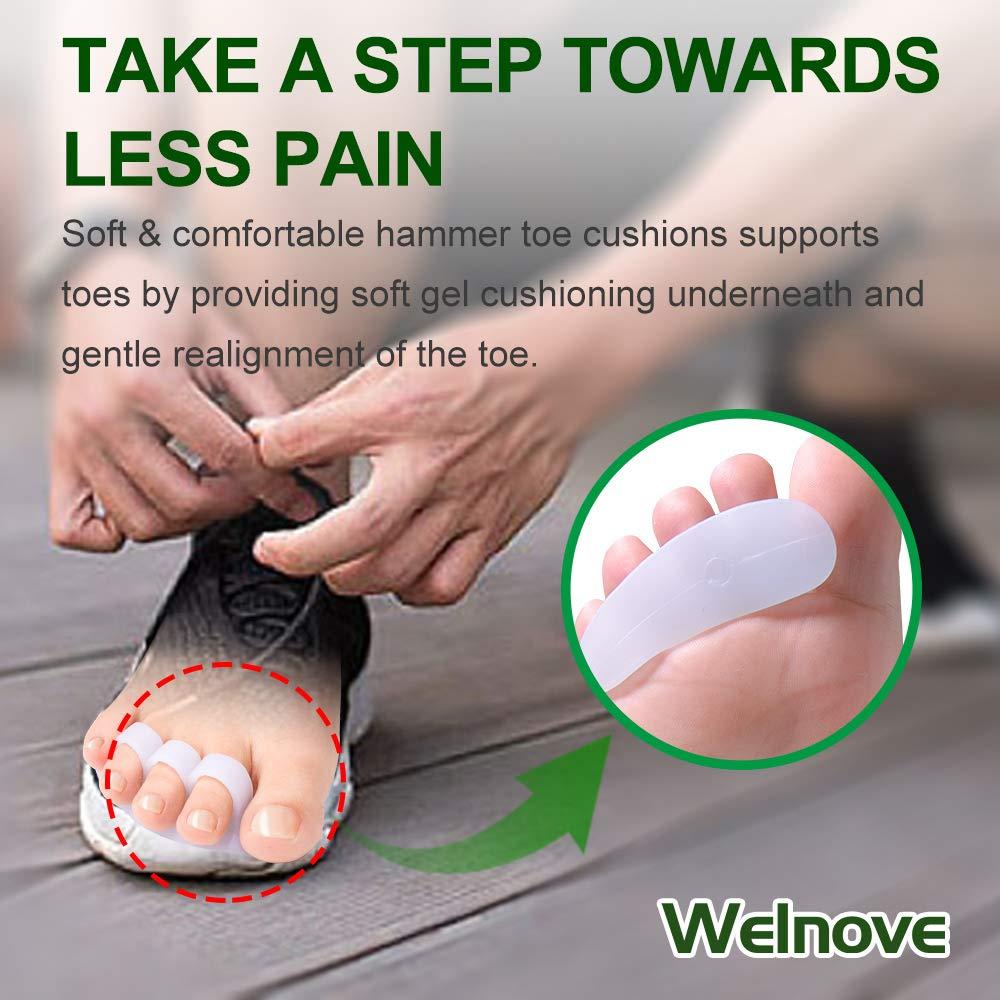 Welnove Welnove Hammer Toe Crests Straightener 4 Pcs Gel Toe Support Pads Cushion(3 Loops White) Relief for Overlapping-Curled-Hammer-Claw Toes