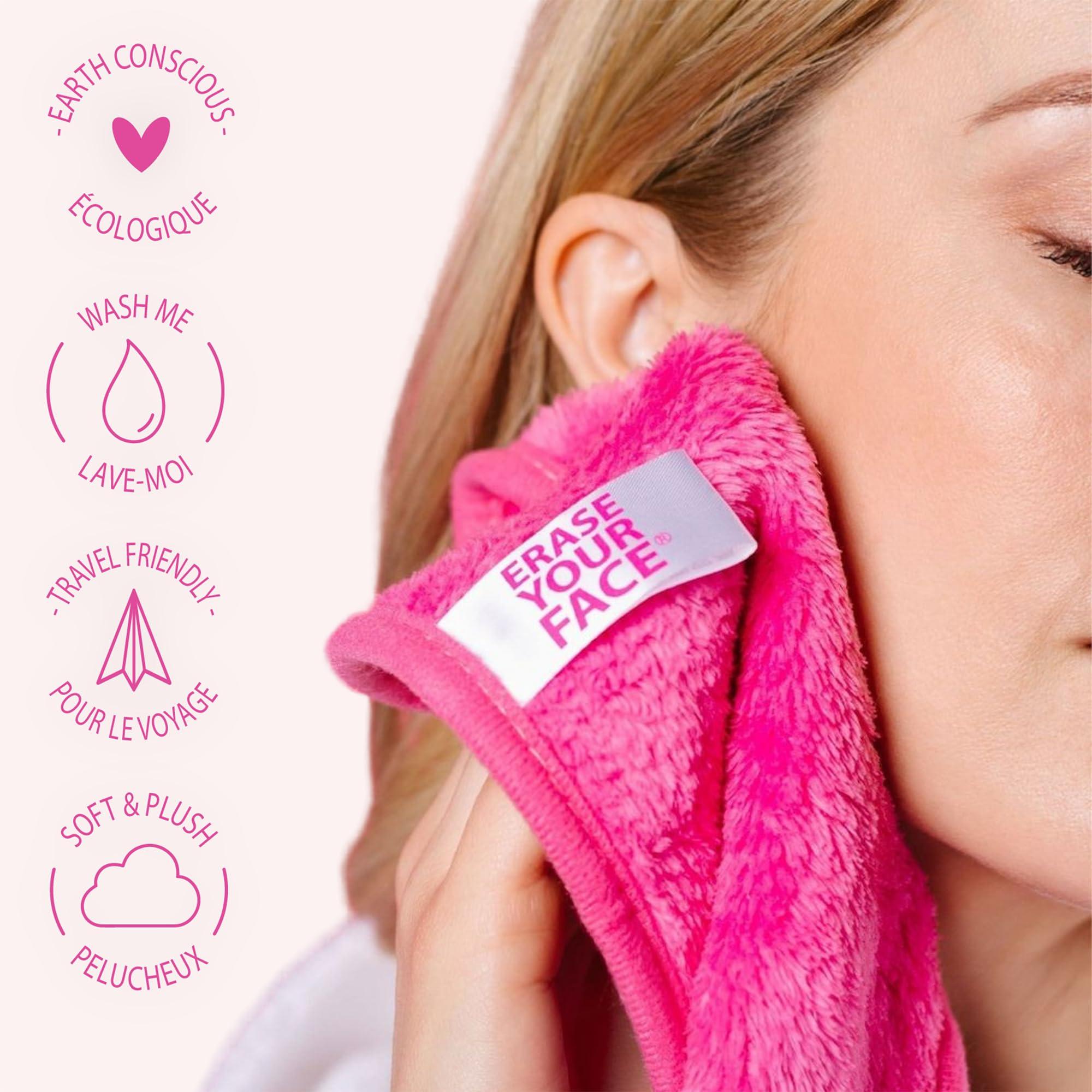 ERASE YOUR FACE ERASE YOUR FACE Makeup Remover Cloths - Reusable Microfiber Face Towels to Cleanse & Remove Makeup - Water Activated, Dual-Sided Design for Easy Use (4 Count)