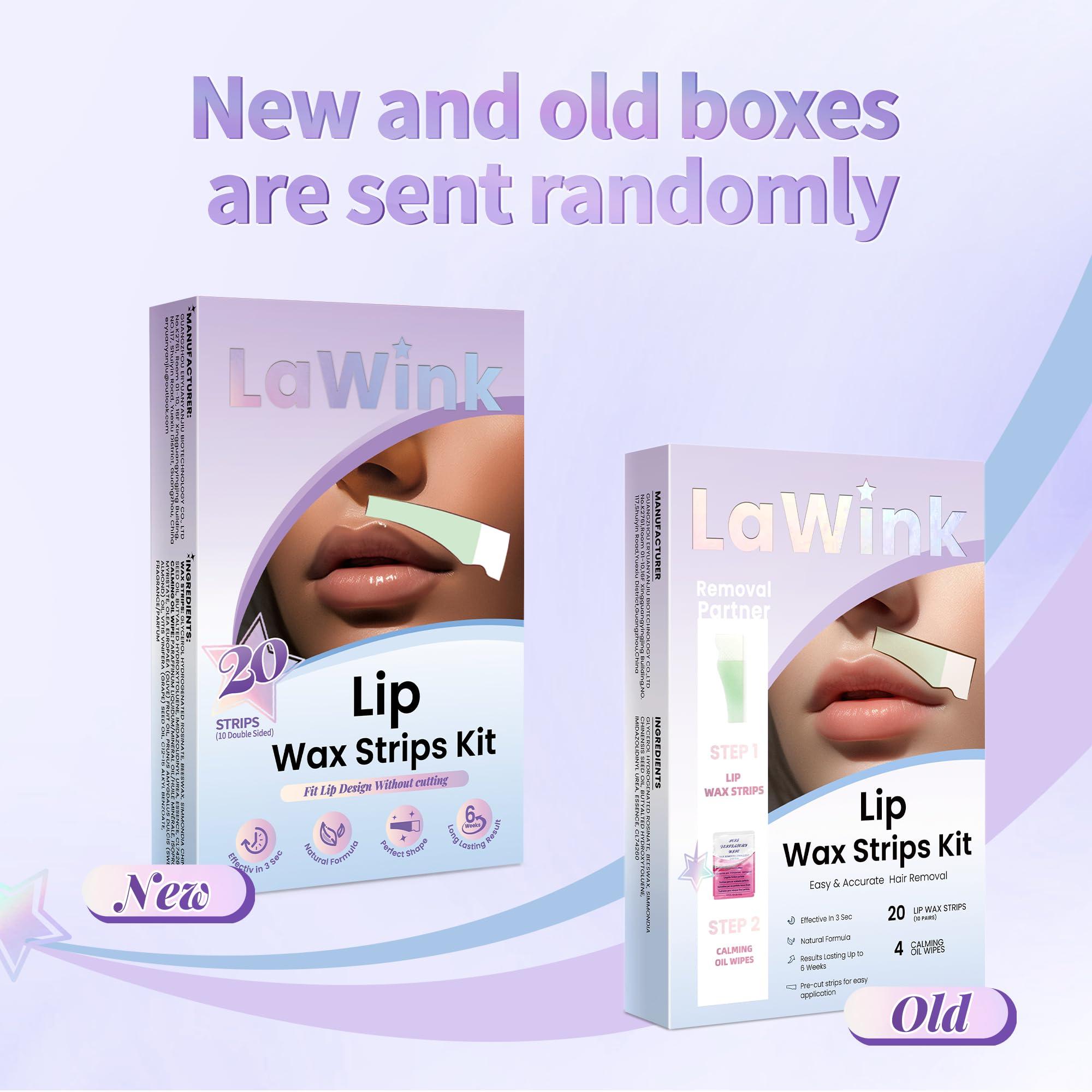 LaWink LaWink Lip Wax Strips Kit Cold Wax Strips Facial Hair Removal 20 Strips 4 Calming Oil Wipes for Sensitive Skin Types Women