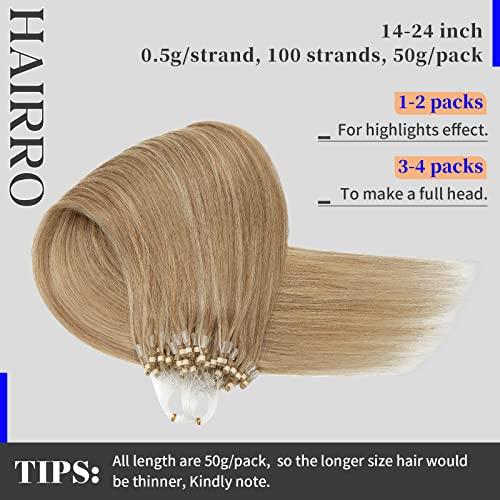 Hairro Hairro Micro Ring Hair Extensions Micro Link Human Hair Micro Beads Remy Hair Micro Loop Pre Bonded Cold Fusion I Tip Hairpiece For Women 14 inch 50g 100 Strands #12P613 Golden Brown Mix Bleach Blonde