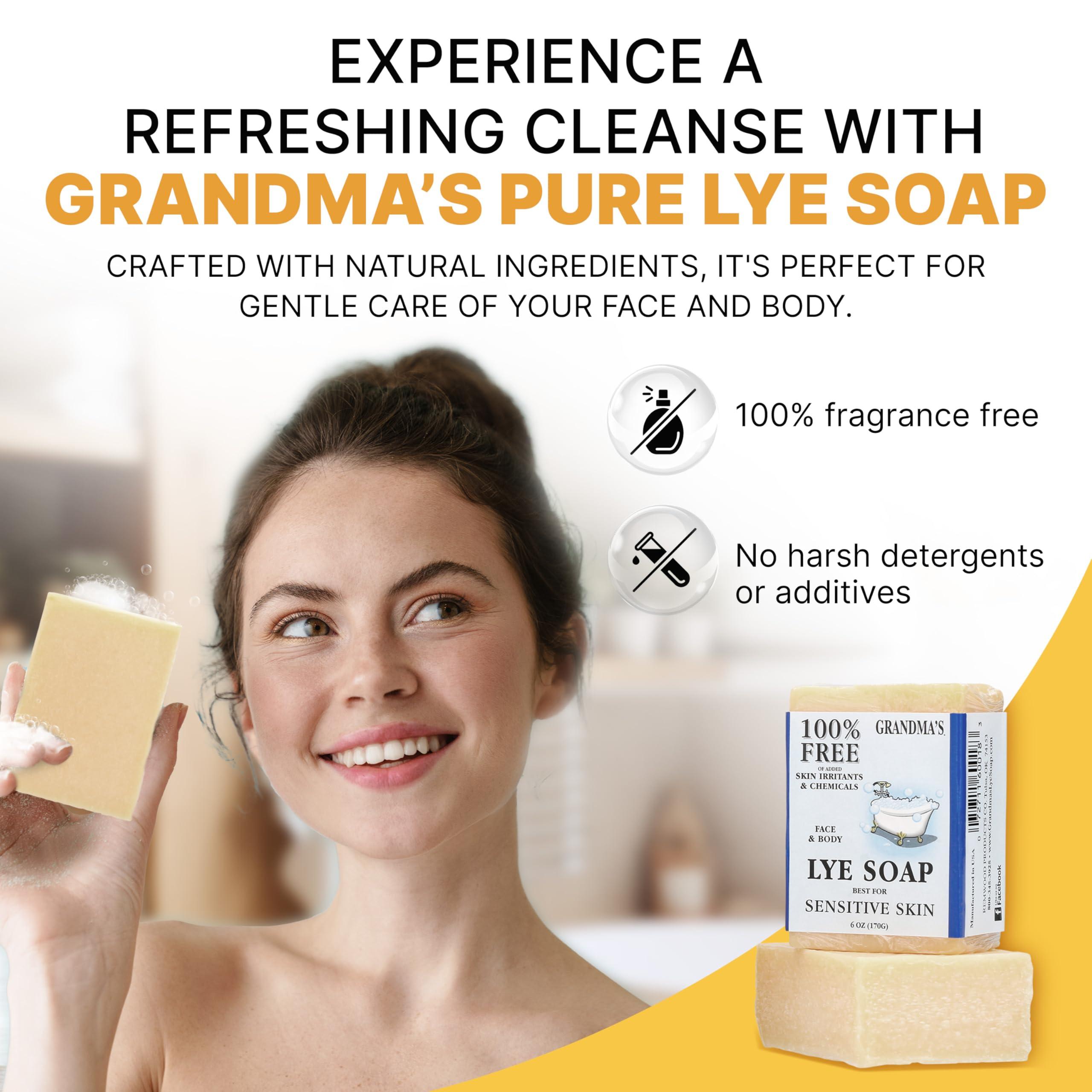 CLASSYONE CLASSYONE Grandma's Pure Lye Soap Bar for Sensitive Skin, Unscented Face & Body Wash Soap for Dry & Itchy Skin, Bundled with Wonder Wafers Baby Powder Air Freshener - 6.0 oz, Pack of 6