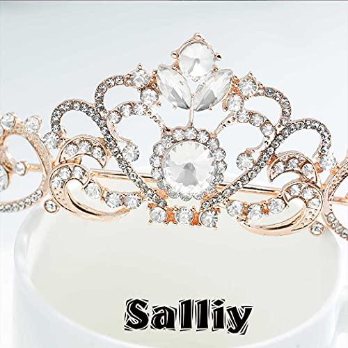 Derora Salliy Baroque Wedding Crown Green Crystal Bride Tiara Bridal Headpieces Rhinestone Hair Accessories for Women and Girls (B)
