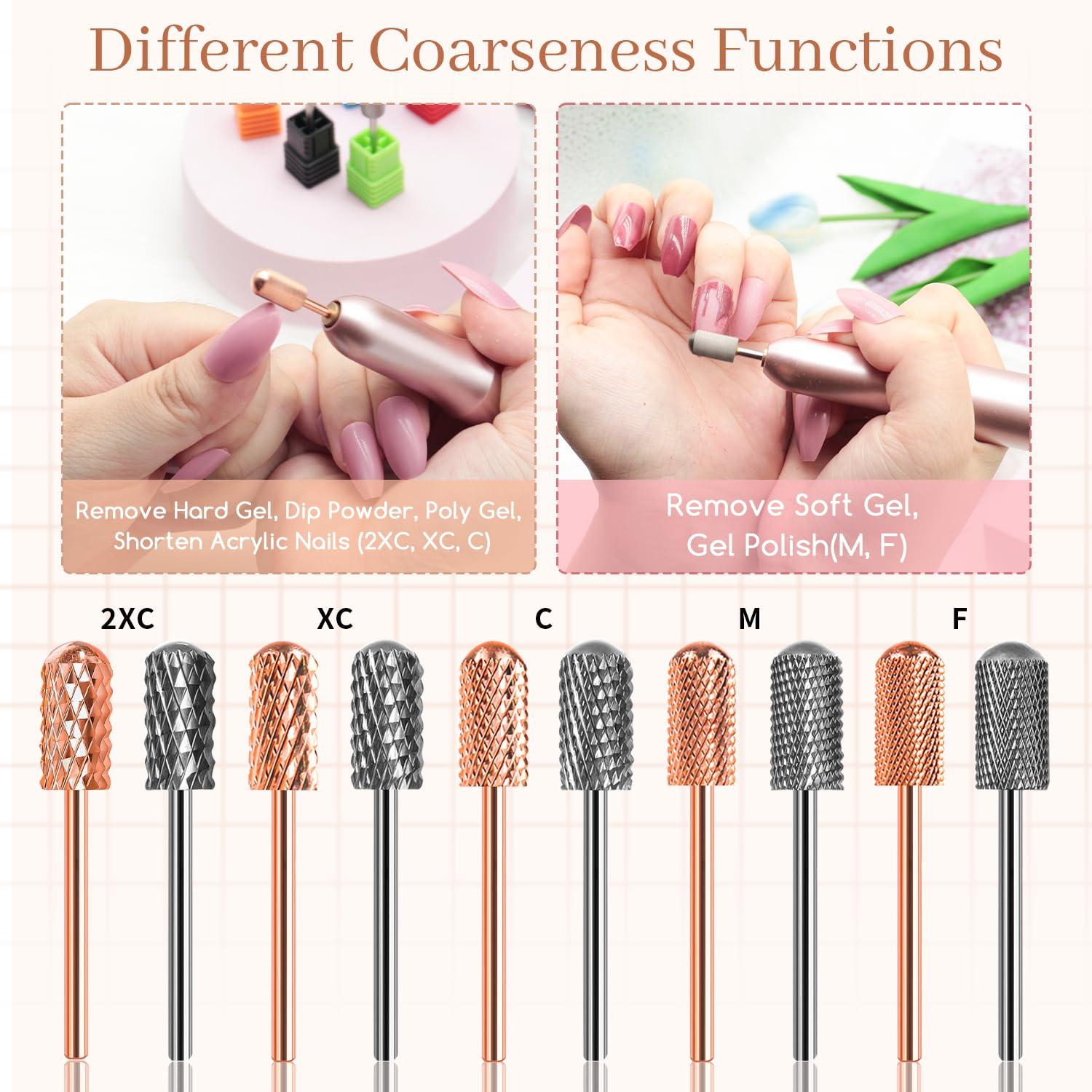 BLESWIN 60/60 Grit Nail Files with Safety Nail Drill Bits for Acrylic Nails Gel Nails