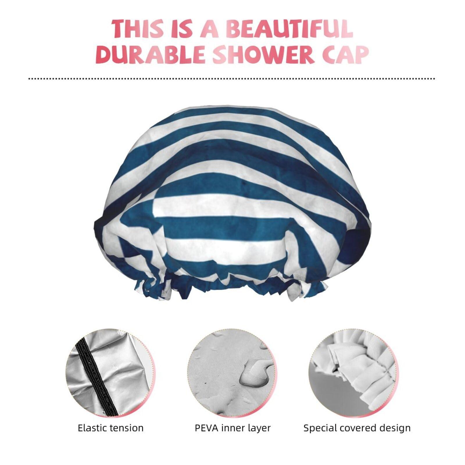 XTUAG Greek Flag Shower Cap For Women, Elastic And Reusable,Double Waterproof Layers Bathing Hat