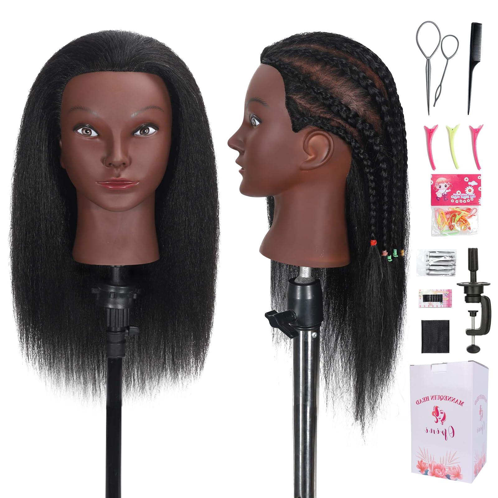 Opini Opini 16\" Mannequin Head Human Hair with 100% Real Hair Cosmetology Mannequin Doll Head for Hairdresser Practice Braiding Hairstyling with Free Table Clamp Stand (16 Inch)