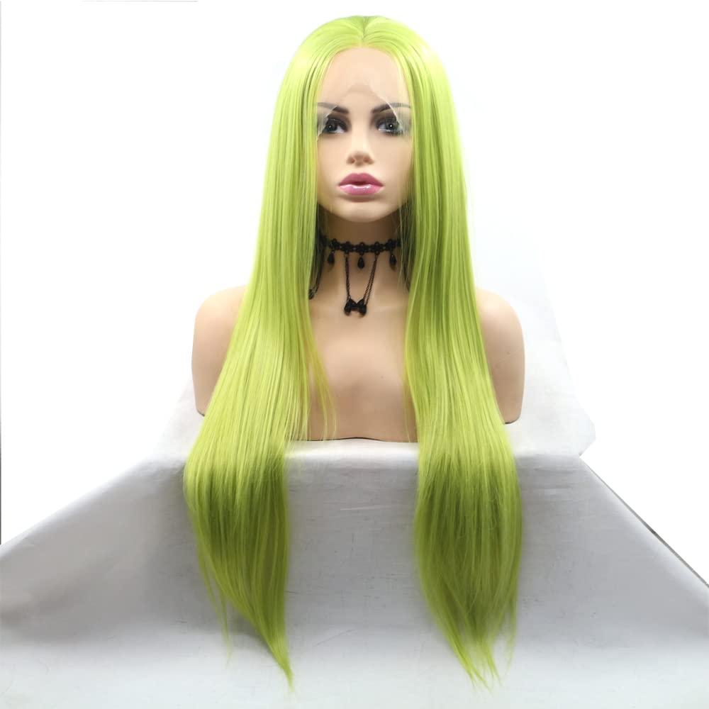 xiweiya xiweiya Mint Green Lace Wigs 13x3 Lace Long Silky Straight Wig Olive Green Synthetic Lace Front Wig Middle Part Heat Resistant Silky Soft Hair For Drag Queen Cosplay Wigs