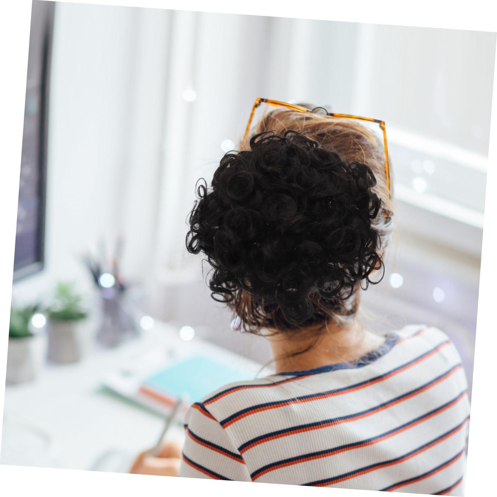 FOMIYES FOMIYES 2pcs Piece messy hair bun scrunchies human hair scrunchie hair bun extensions updo hair bun ponytail wig curly wigs fake buns Miss hair accessories High temperature wire drawstring