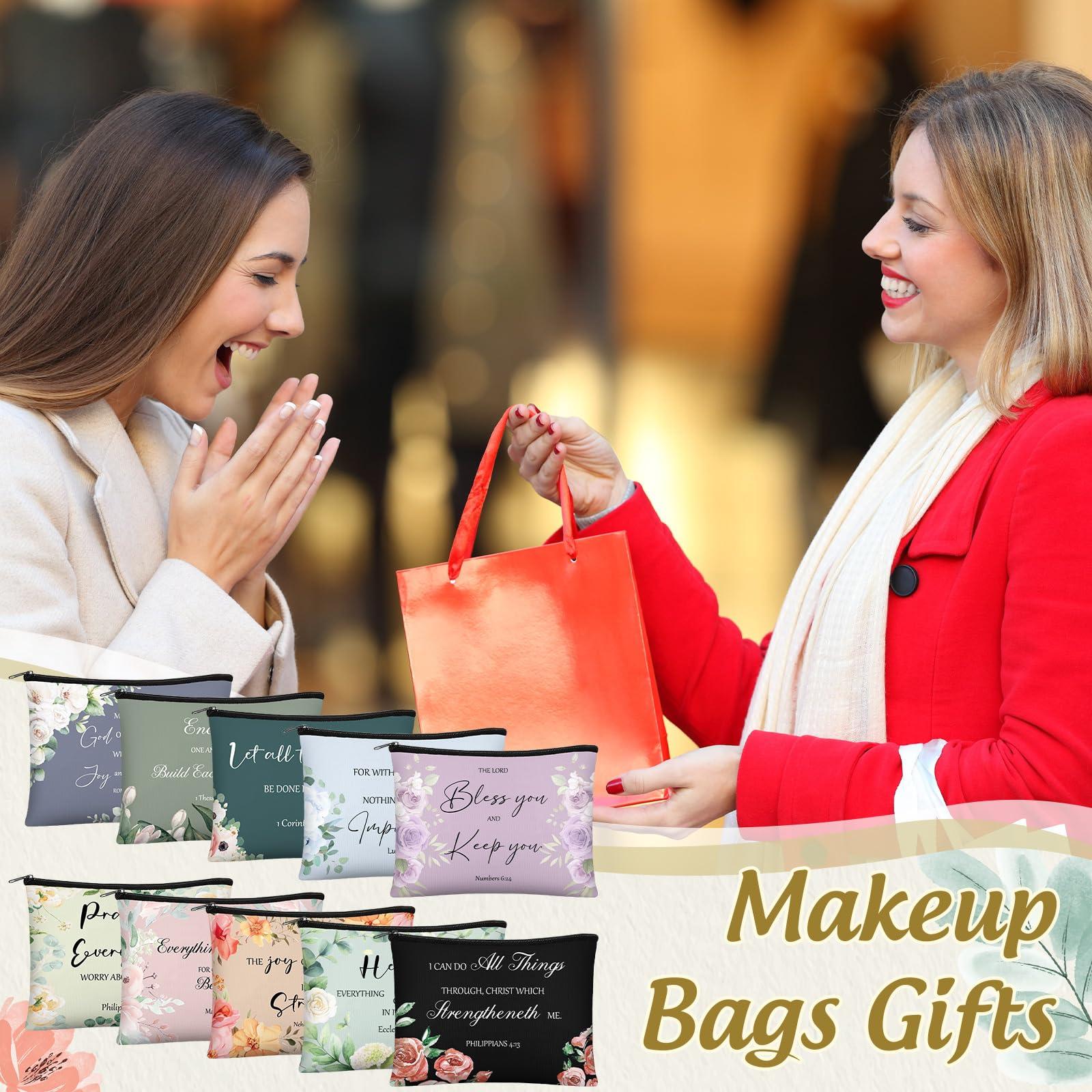 Jetec Jetec 30 Pcs Christian Gift for Women Religious Valentine Gifts Cosmetic Bags Inspirational Bible Verse Pencil Pouch Makeup Bags with Zipper for Travel Women Mother Sister(Morandi Style)