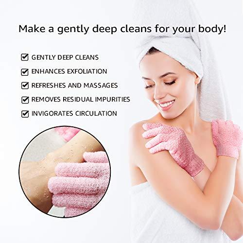 Evridwear Evridwear Exfoliating Gloves for Shower, 100% Nylon Thick Soft Medium Heavy Bathing Gloves Dead Skin Remover Body Scrubber Smooth Skin with Hang Loop, 3 Pairs Moderate Pink