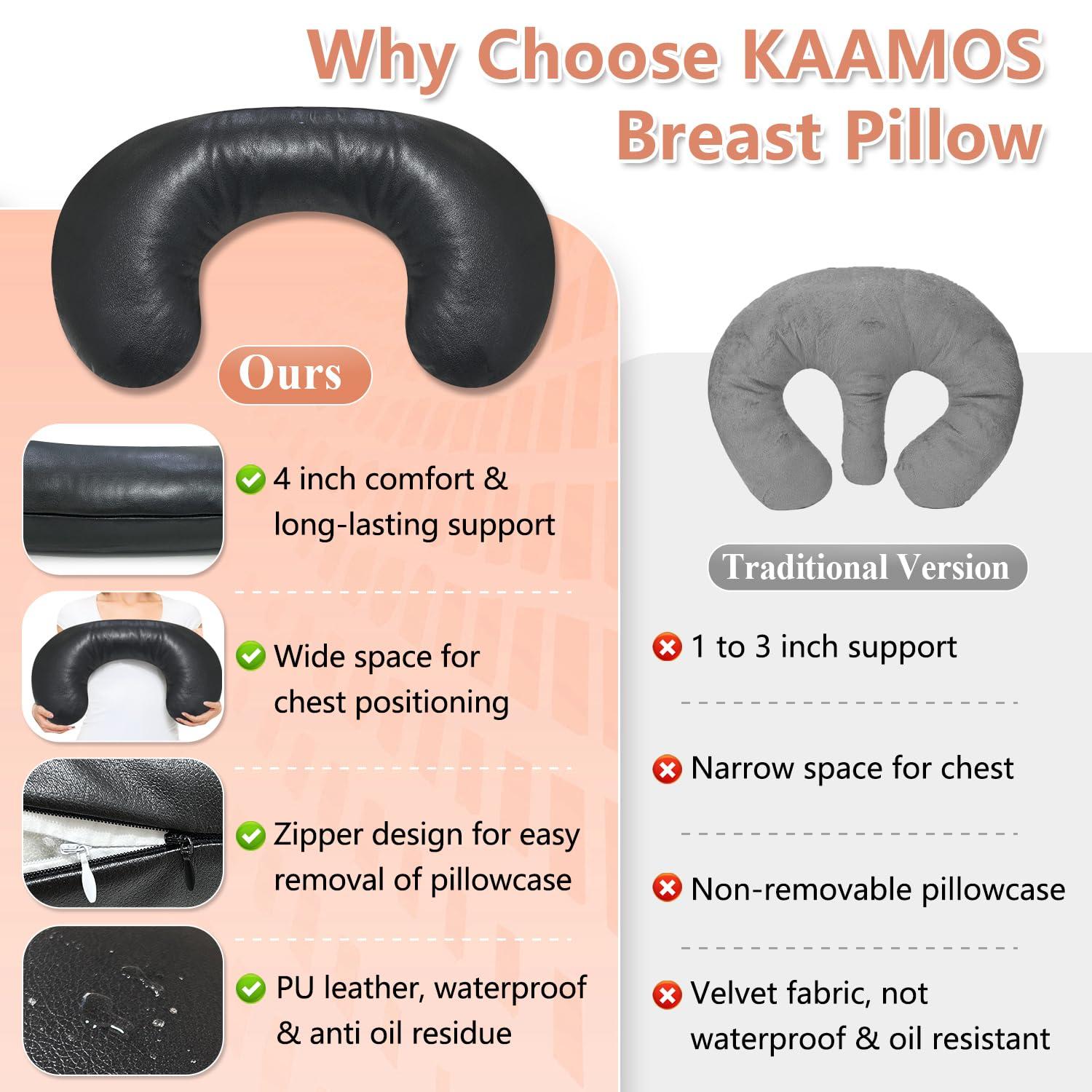 KAAMOS Breast Pillow for Massage Table, Massage Breast Support Pillow for Sleeping, Massage Bolster Wedge, Post Surgery Breast Pillow Chest, Faux Leather Spa Massage Cushion Prone Pillow for Beauty Salon