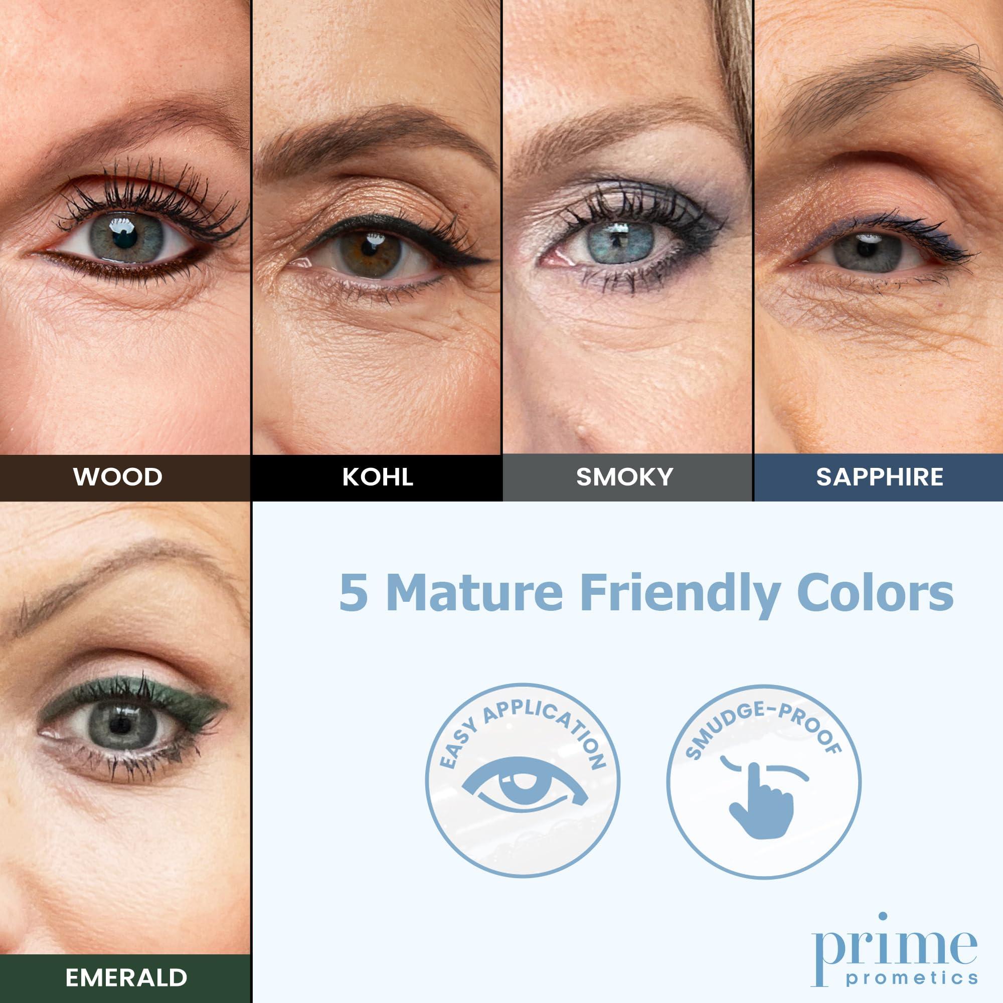 PRIME PROMETICS PRIME PROMETICS PrimeEyes Glide Eyeliner for Mature Women Water-Resistant, Long-Stay and Mess-Proof Gel Cream Texture, Discreet Sharpener and Effective Smudger (Wood (brown))