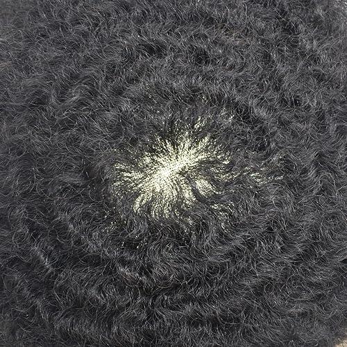 Curve Hair Afro Toupee for Men Afro Curl Hair Pieces for Black Mens Human Hair Replacement System 8x10\" Full Lace Hair Units Jet Black 12mm Mens Waves