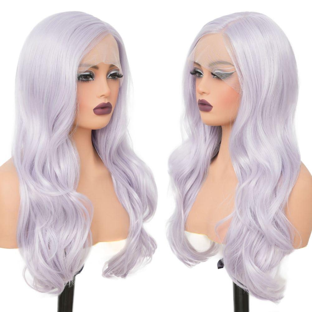 Siudus Siudus Purple Lace Front Wigs for Women Natural Long Curly Wavy Synthetic Heat Resistant Fibre Hiar Wig for Halloween Daily Use